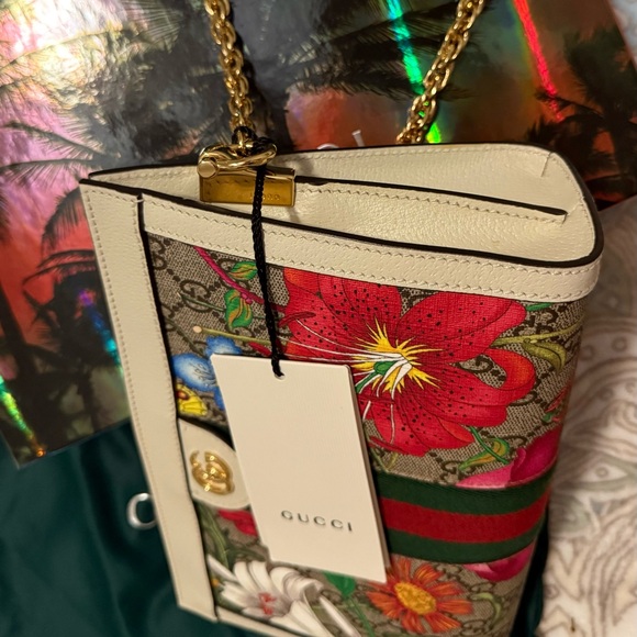 GUCCI Ophida GG Supreme Web Logo Small Flora Shoulder Bag - Picture 7 of 7